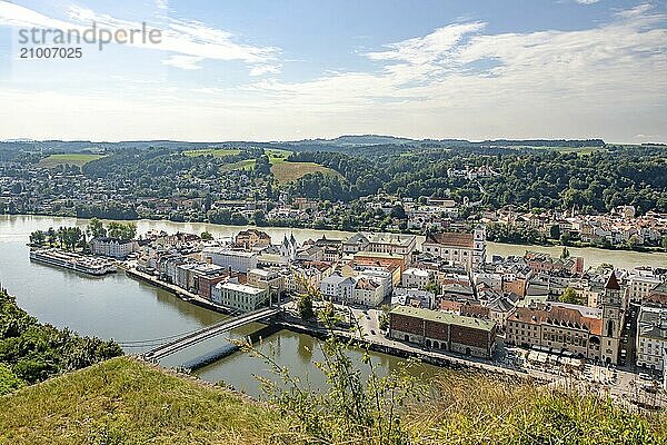 View over Passau  Bavaria  Germany with blue  cloudy sky