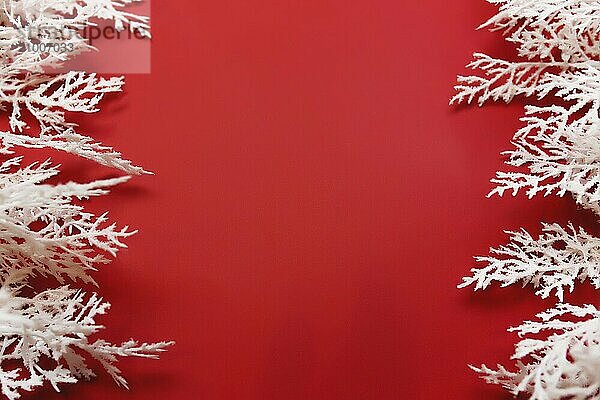 Different Christmas decorations on the red background.