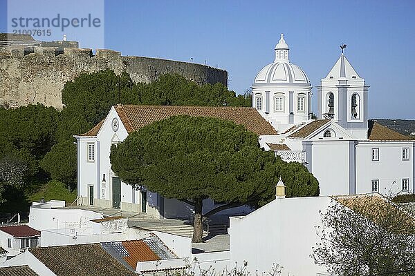 Castro Marim church view in Algarve  Portugal with the castle on the background