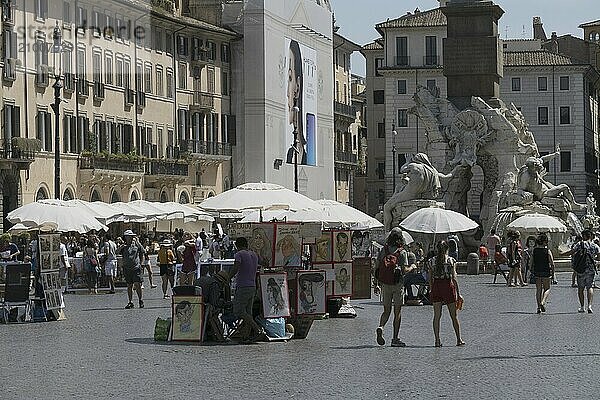 Tourists at the Piazza Navona  Rome  Italy  Europe