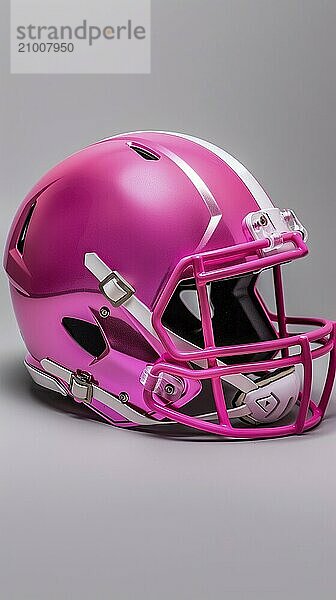 A pink American football helmet on display in support of Breast Cancer Awareness. Vertical shot. AI generated