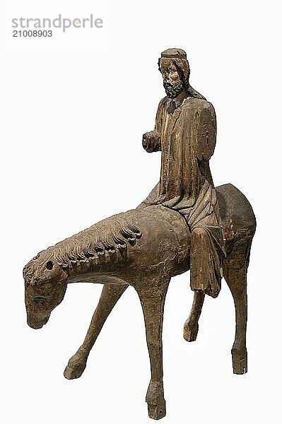 Palm tree donkey  wooden figure from around 1350  on a white background  Diocesan Museum  Rottenburg  Baden-Württemberg  Germany  Europe