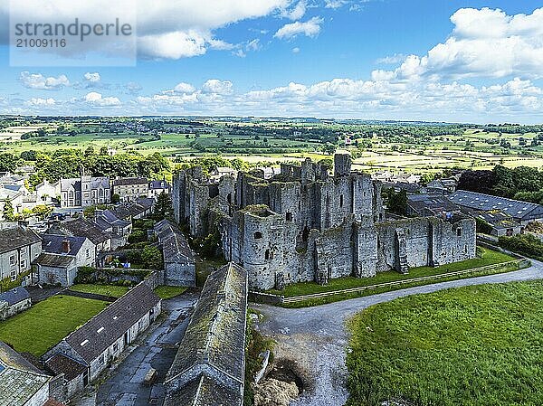 Middleham Castle from a drone  Middleham  Wensleydale  North Yorkshire  England  United Kingdom  Europe