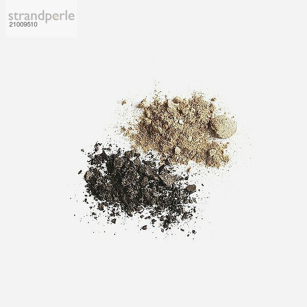 Isolated light and dark brown face or eye shadow. Makeup concept flat lay on white background