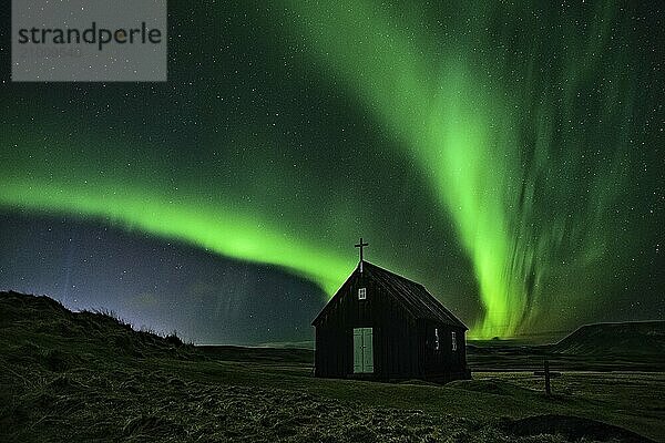 Northern lights in Krysuvikurkirkja in Reykjanes peninsula  Iceland  Europe