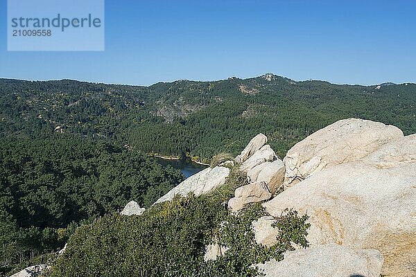 Sintra mountains Barragem da Mula Dam lake reservoir from a viewpoint  in Portugal