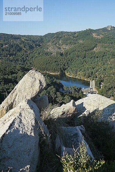 Sintra mountains Barragem da Mula Dam lake reservoir from a viewpoint  in Portugal