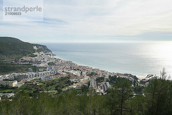 View of Sesimbra city from the city castle  in Portugal