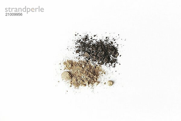 Isolated light and dark brown face or eye shadow. Makeup concept flat lay on white background