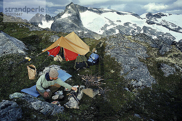 Hiking in the mountains outside of Juneau  Alaska  USA.