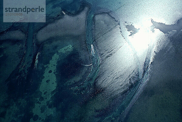 Aerial shot of the clear green water in the Florida Keys  Florida  USA.