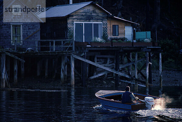 A man on a motorboat  Alaska  USA.