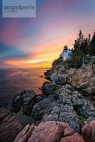 Acadia National Park's Bass Harbor Head Lighthouse at Sunset