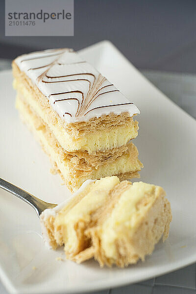 The French Pastry Mille Feuille is a thousand layers of crust and custard.