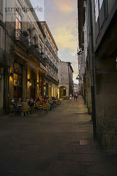 The streets of Santiago are a mix of locals  tourists  and pilgrims from the Camino de Santiago.