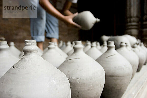 Clay pots being dried in Baktapur  Nepal