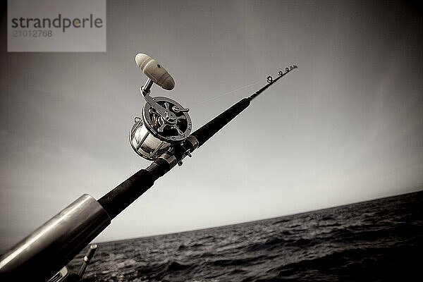 A rod and reel ready for Aku Tuna off Waianae Coast  Oahu  Hawaii