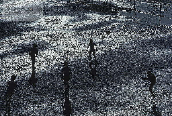 Children playing soccer  Ponferrada  Navarre  Spain.