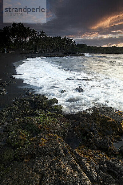 Punalu'u Black Sand Beach on the Big Island  Hawaii is made from volcanic bits.