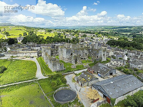 Middleham Castle from a drone  Middleham  Wensleydale  North Yorkshire  England  United Kingdom  Europe