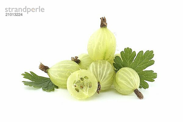 Gooseberry isolated on white background. Heap of fresh ripe gooseberries