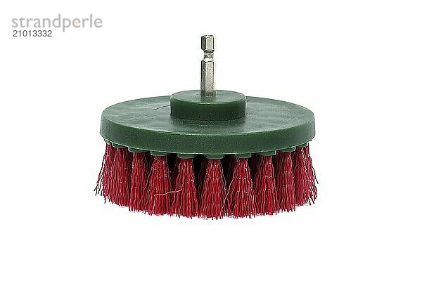 Brush attachments with an hexagonal shalf suitable for bit holder extensions isolated on white background. Sanding  cleaning and polishing accessories