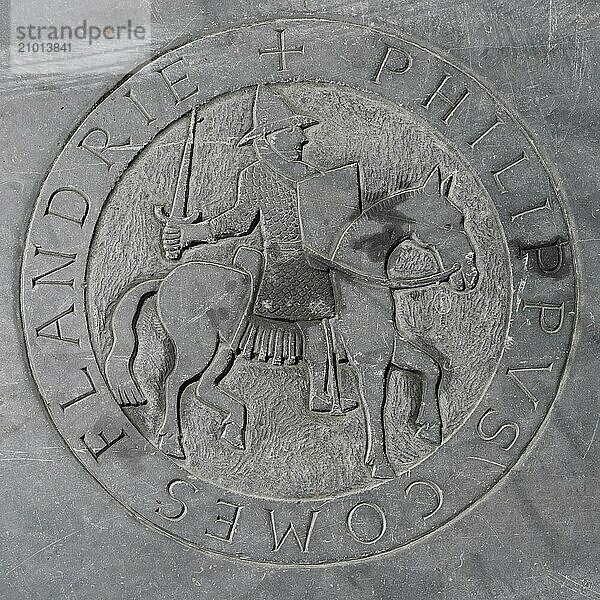 Commemorative plaque of Philip I Count of Flanders in 12th century  Nieuwpoort  West Flanders  Belgium  Europe