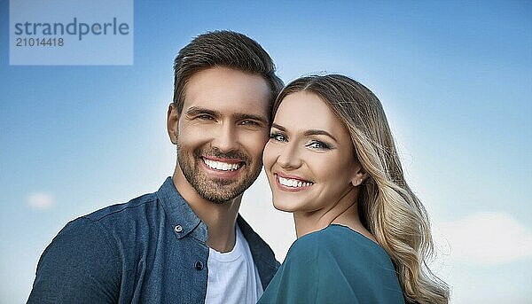 AI generated  An attractive couple  man  woman  25  30  years  portrait  beautiful teeth  two people  outdoor shot  studio  AI generated