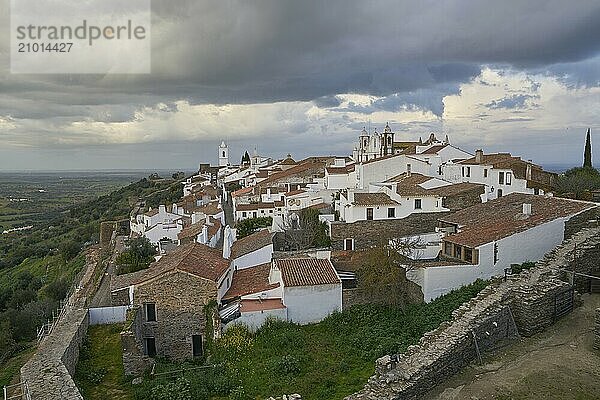 Monsaraz village at dawn with stormy wather in Alentejo  Portugal  Europe