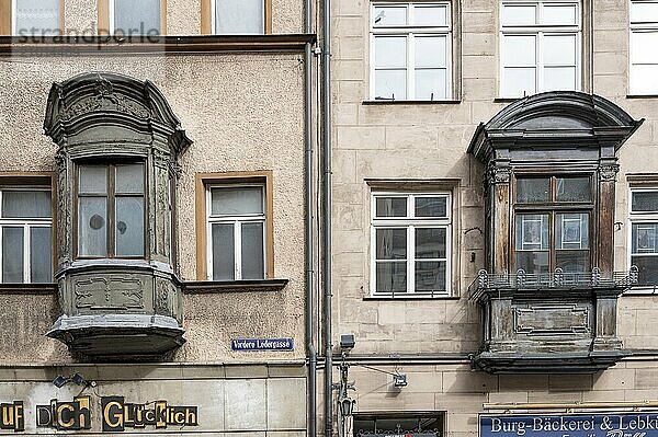 Historic Chörlein  Vordere Ledergasse 30 and 32  Nuremberg  Middle Franconia  Bavaria  Germany  Europe