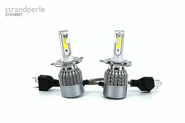 Vehicles H4 LED headlight bulbs isolated on white background  vehicles parts and replacement