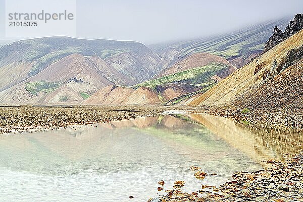 Landmannalaugar in summertime in a foggy day  Iceland  Europe