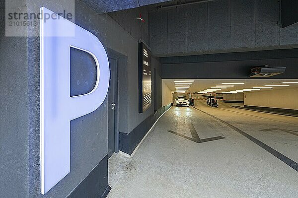 Entrance to a modern multi-storey car park  Nuremberg  Middle Franconia  Bavaria  Germany  Europe