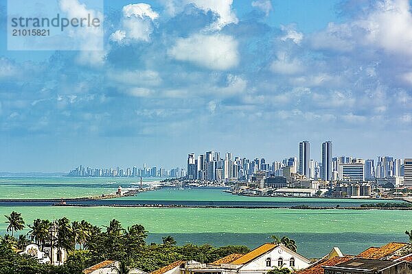 City of Recife and its buildings and sea seen from the city of Olinda in the state of Pernambuco  Brazil  Recife  Pernambuco  Brazil  South America