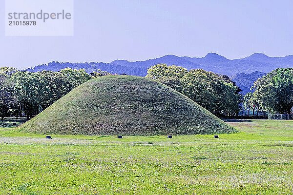 Large mound of royal tomb in Gyeongju city  South Korea  Asia