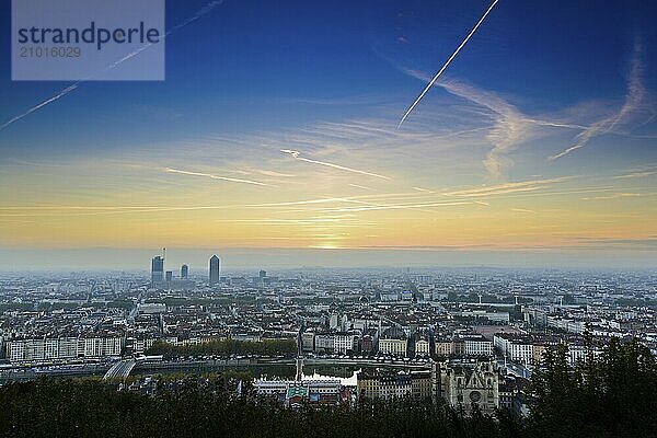 Cityscape of Lyon city at sunrise at Lyon in France