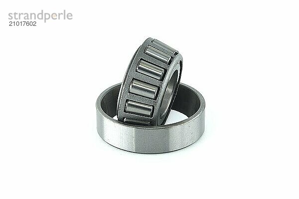 Stainless steel cylindrical roller bearing with an inner ring isolated on white background