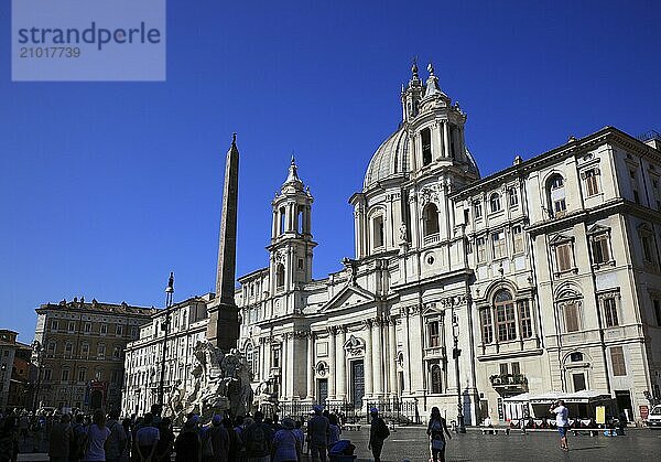 Fountain of the Four Rivers  Fontana dei Quattro Fiumi  Church of Sant'Agnese in Agone  Piazza Navona  Parione neighbourhood  Rome  Italy  Europe