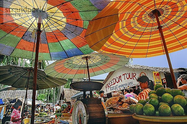 Market stall with parasols  Ko Phi Phi  Phuket  Thailand  Asia