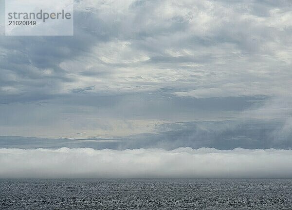 Off the west coast of Vancouver Island  a huge wall of fog has formed on the Pacific Ocean