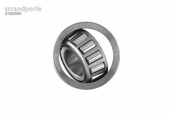 Stainless steel cylindrical roller bearing with an inner ring isolated on white background