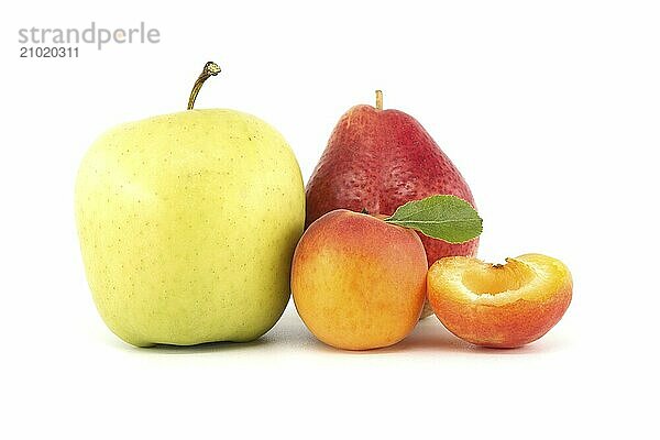 Assortment of fresh healthy fruits isolated on a white background. Multivitamin and juicy rich fruits