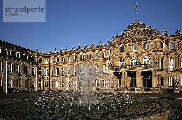 Main wing with fountain  New Palace  Stuttgart  Baden-Württemberg  Germany  Europe