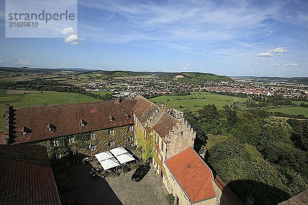 View over Saaleck Castle to Hammelburg  Lower Franconia  Bavaria  Germany  Europe