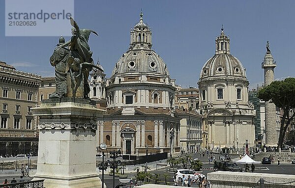 View from the Monumento Vittorio Emanuele II  Piazza Venezia  to the church of Santa Maria di Loreto  behind it the twin church Santissimo Nome di Maria al Foro Traiano  Rome  Italy  Europe