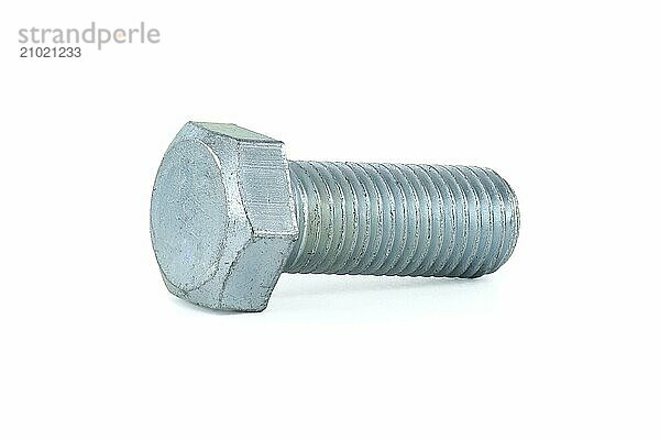 Hexagon external screw coated with a protective layer of zinc isolated on white background