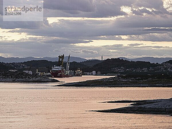 Sunrise in the harbour of Stavanger in Norway