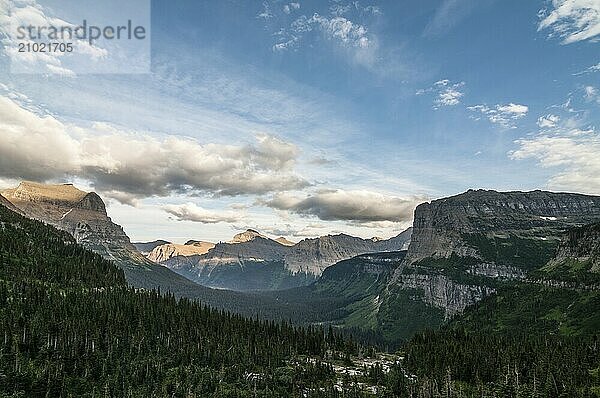 View from Logan Pass in Glacier National Park in Montana Usa