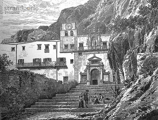 The Rosalia Grotto  Rosalia Grotto  on Monte Pelegrino  Palermo  Italy  1880  Historical  digital reproduction of an original from the 19th century  Europe