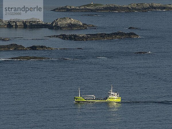 The bunker vessel Haltebaak Viking cruises off the Norwegian coast